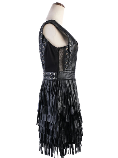 ELISABETTA FRANCHI Black Sleeveless Dress Size L with Lace-up Details