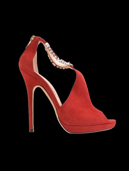 NEW Jimmy Choo Red Genuine Suede High-Heeled Shoes Size 37.5
