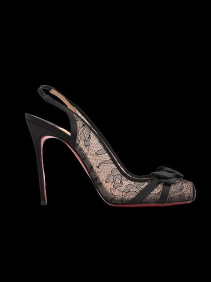 Christian Louboutin Black Lace Slingback Heels Size N/A - Perfect Condition