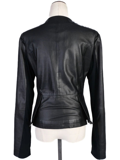 Excellent Emporio Armani Black Leather Jacket Women Size M