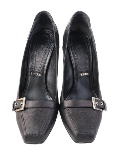 Excellent Ferre Black Leather High-Heeled Shoes Size 38