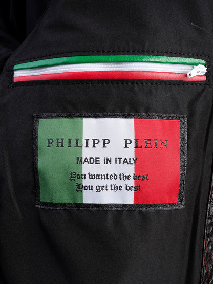 Perfect Phillipp Plein Black Textured Leather Jacket Size XL
