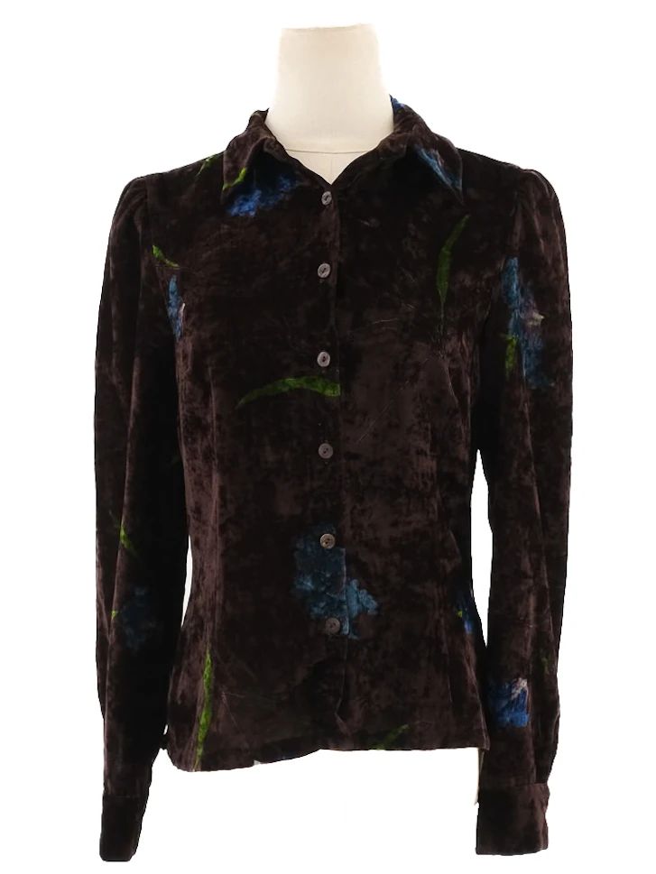 Excellent Sportmax Black Floral Blouse Size M Viscose Long Sleeve