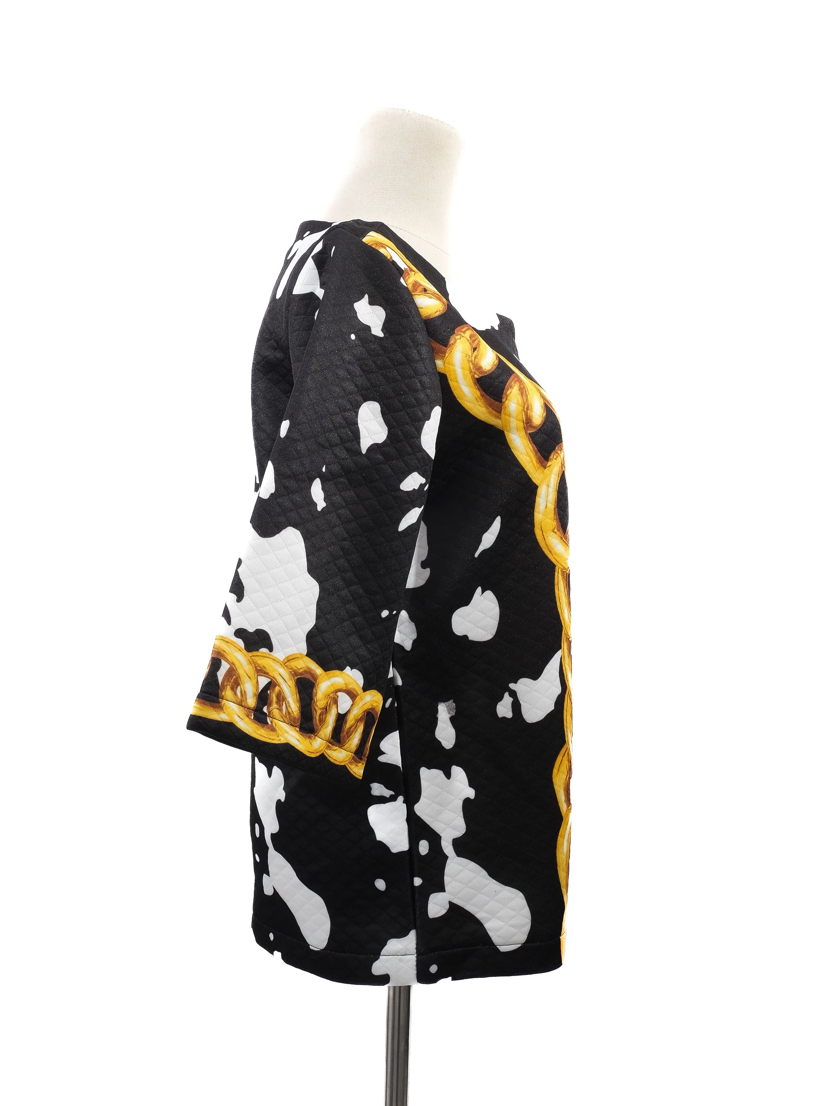 NEW Moschino Black &amp; White Chain Print Top Size L Cotton