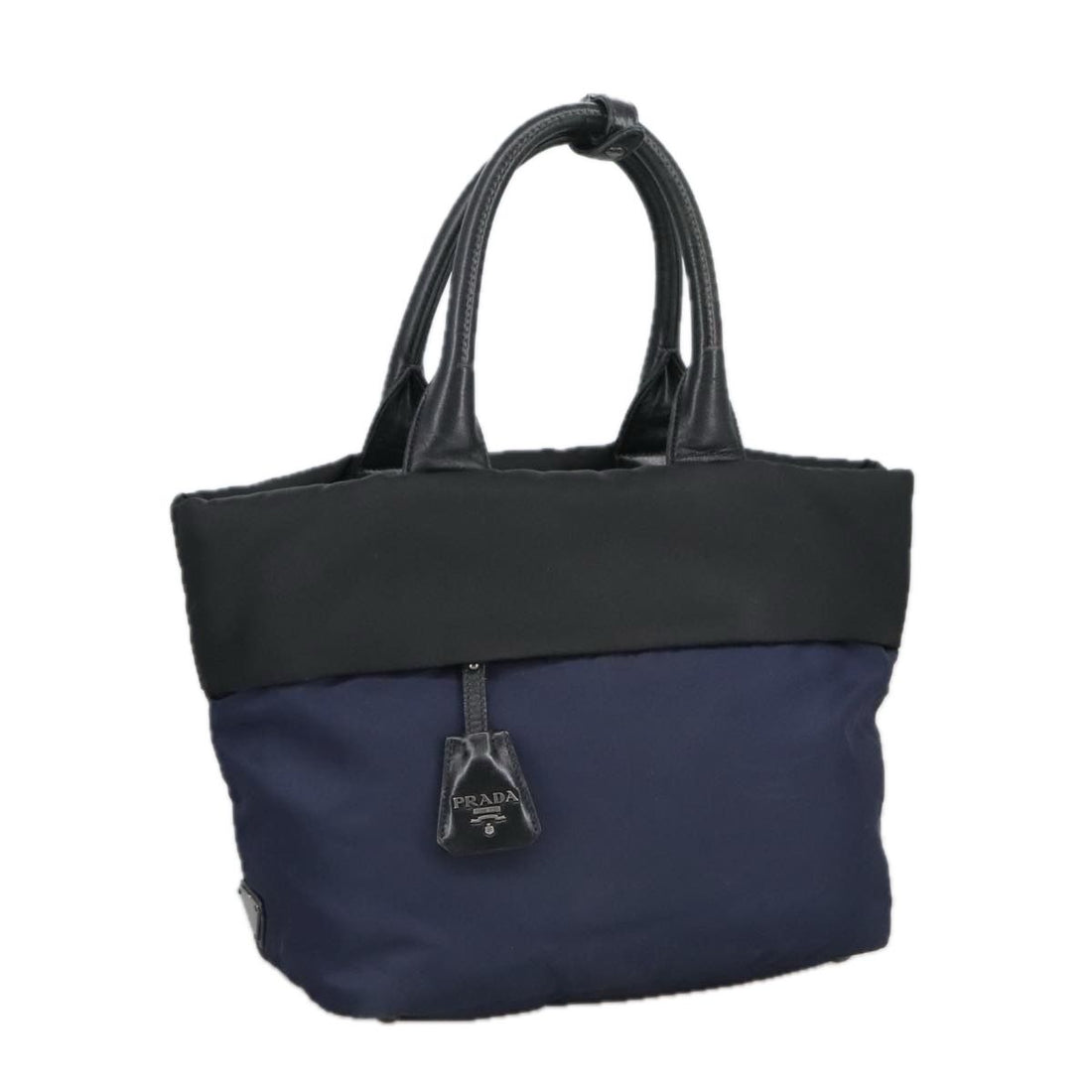 Prada Hand Bag Nylon Navy Silver Auth