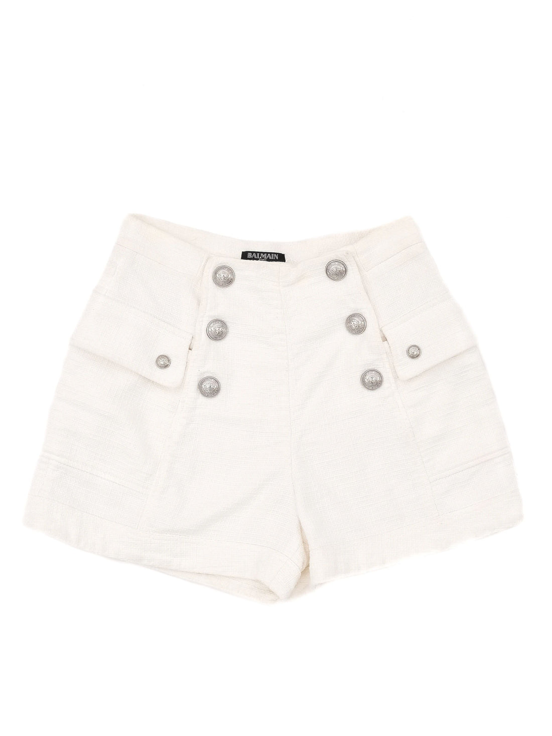 Excellent Balmain White Cotton Shorts with Silver Buttons Size S