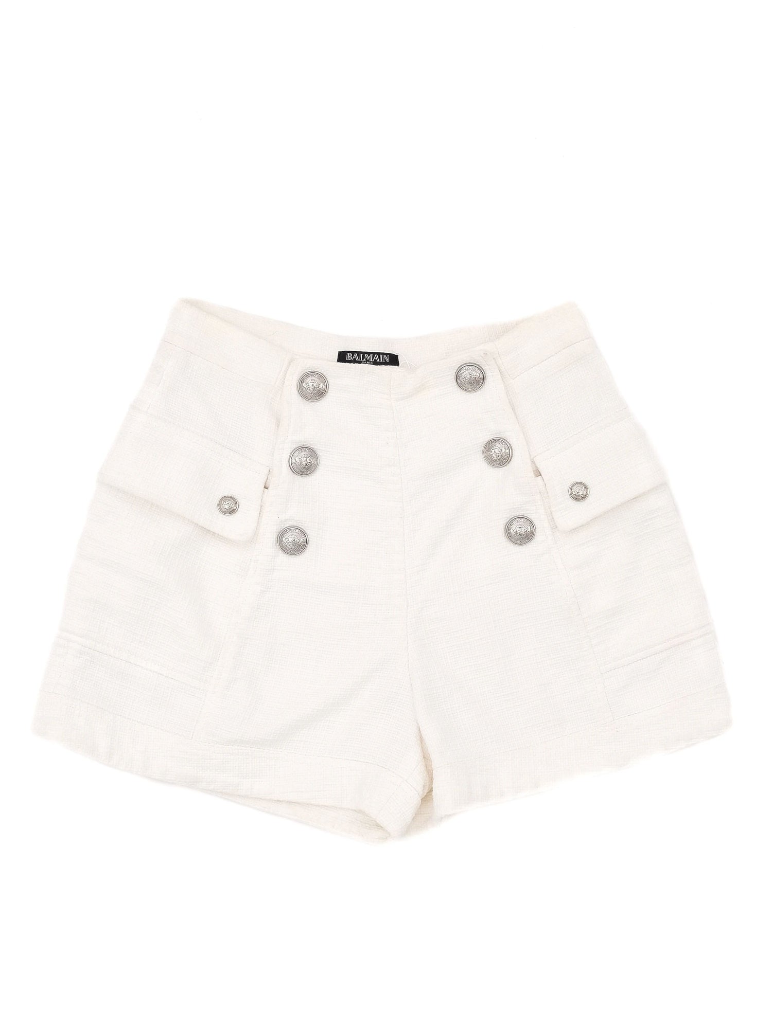 Excellent Balmain White Cotton Shorts with Silver Buttons Size S