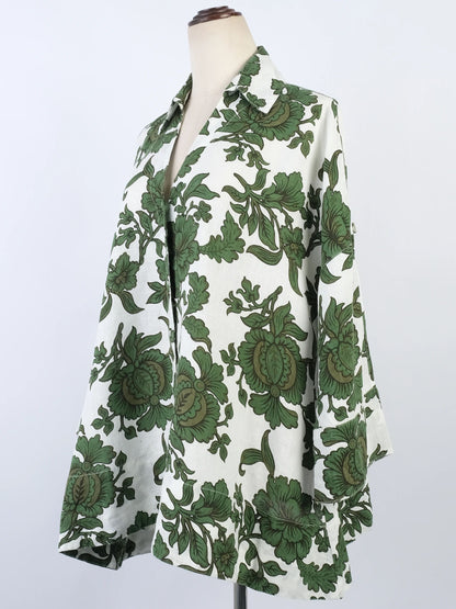 NEW Morton Mac Long-Sleeved Floral Shirt Green Size L Women