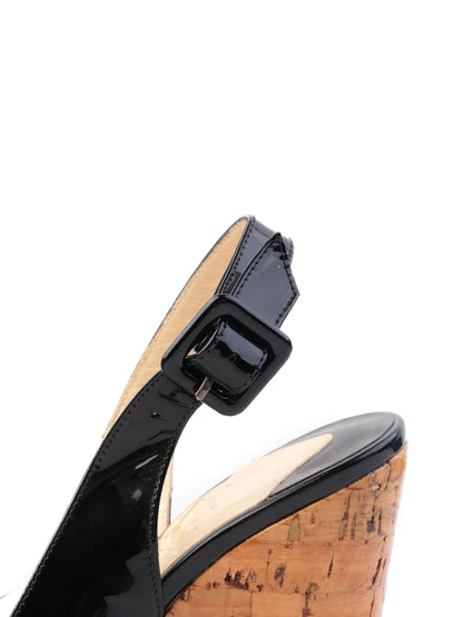Christian Louboutin Black Leather Wedge Platform Shoes Size 35