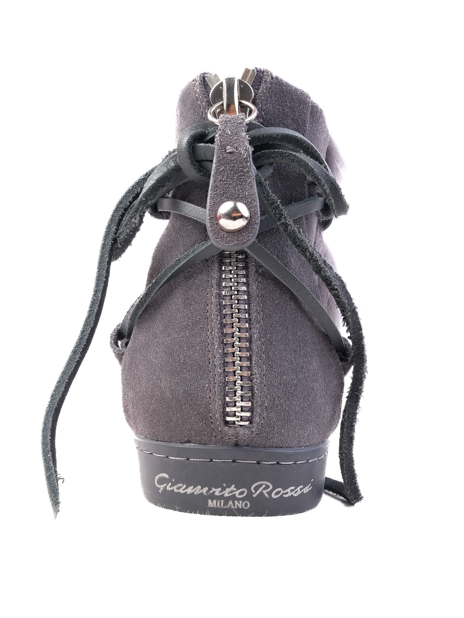 NEW Gianvito Rossi Gray Leather Ankle Boot Size 38 with Fur Trim