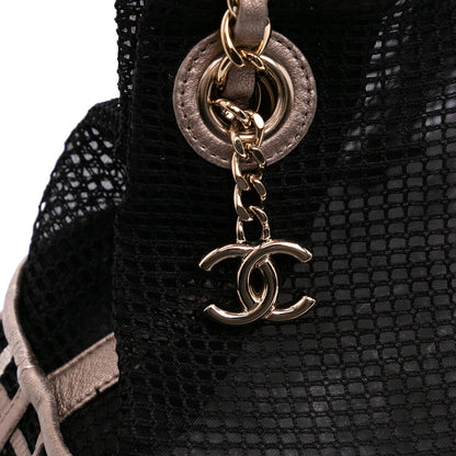 Chanel CC Mesh And Metallic Calfskin Bucket Bag Black
