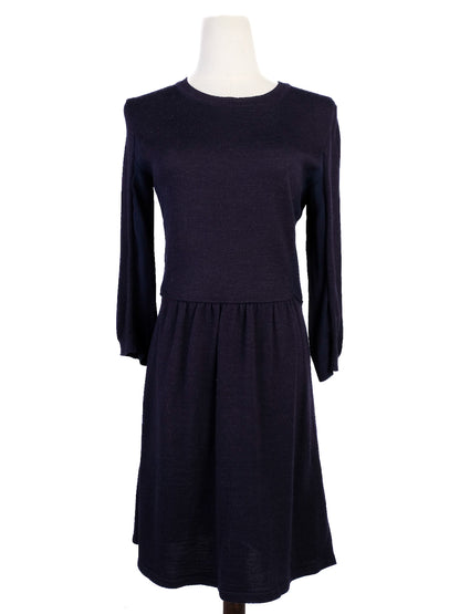 Excellent MaxCo Blue Wool Dress Size S Long Sleeve Gathered Waist