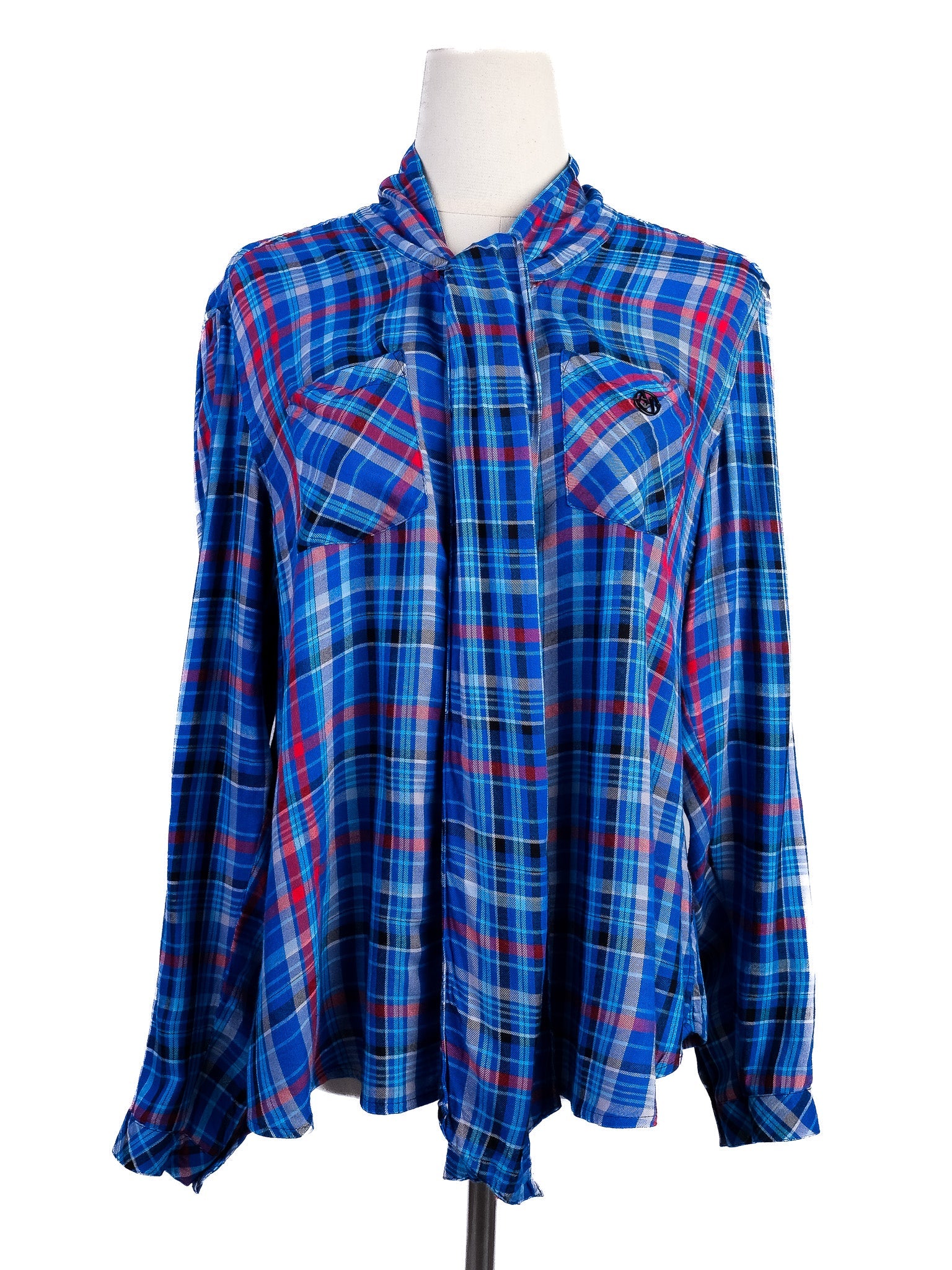 Excellent Armani Jeans Plaid Flannel Shirt Red Blue Size XS Women
