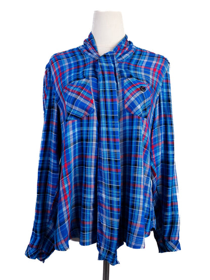 Excellent Armani Jeans Plaid Flannel Shirt Red Blue Size XS Women