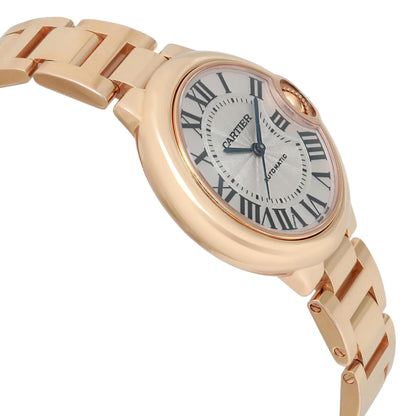 Cartier Ballon Bleu De Watch 33mm 18K Rose Gold Silver Dial Automatic W6920096
