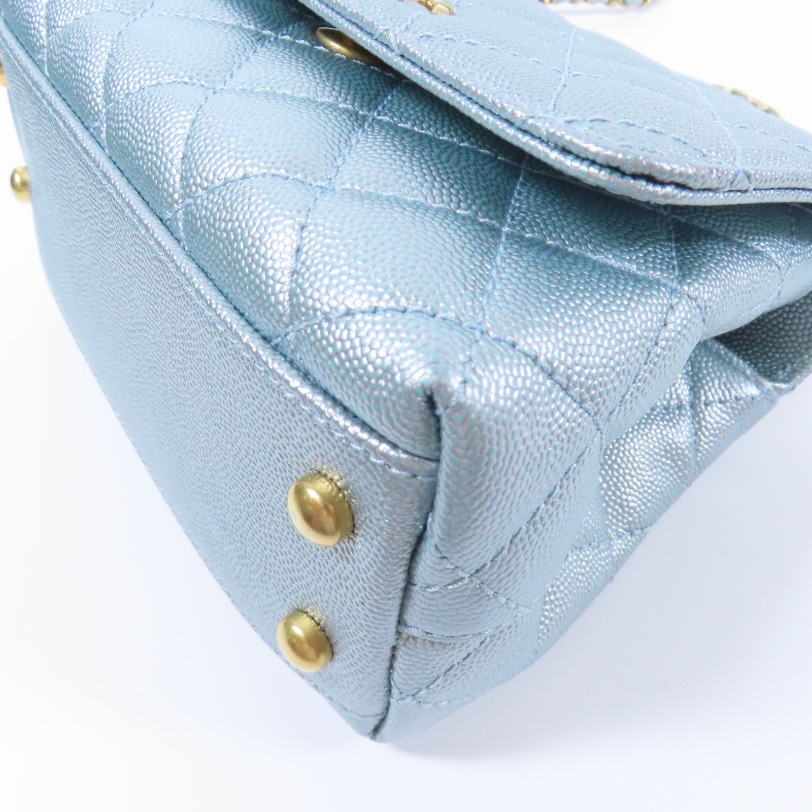 Chanel Blue Cowhide Leather Mini Coco Handle Hand-handed Shoulder And Back Bag 2way Should