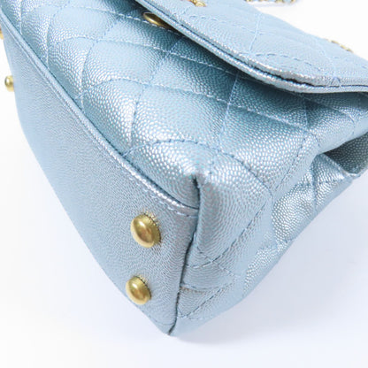 Chanel Blue Cowhide Leather Mini Coco Handle Hand-handed Shoulder And Back Bag 2way Should