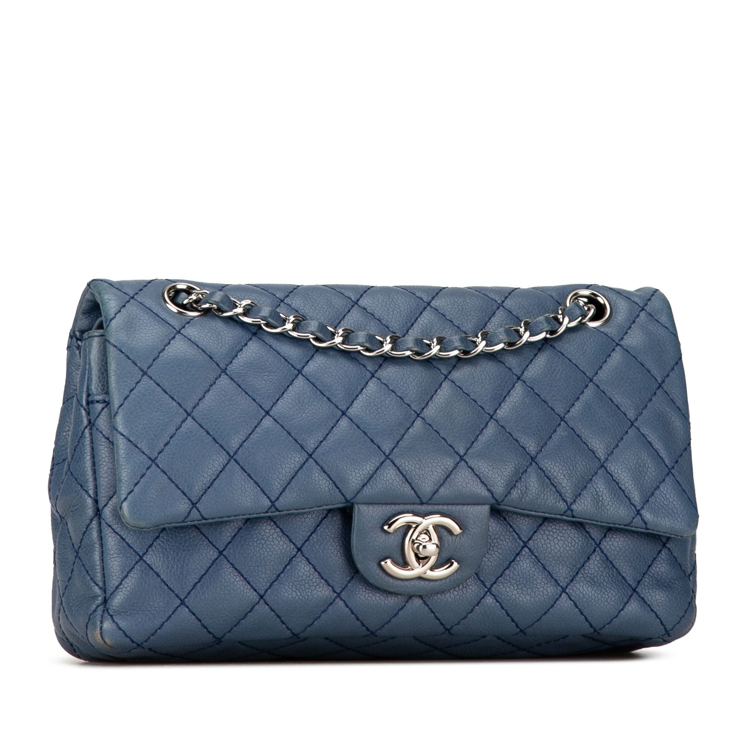Chanel Medium Classic Caviar Double Flap Blue