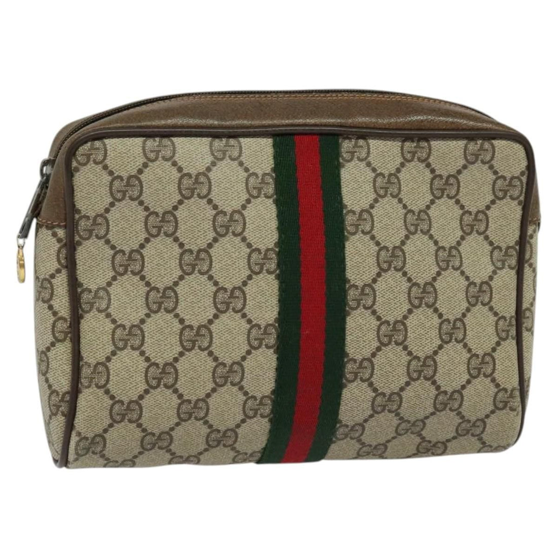 Gucci Gg Supreme Web Sherry Line Clutch Bag Pvc Beige Gold 84 01 012 Auth