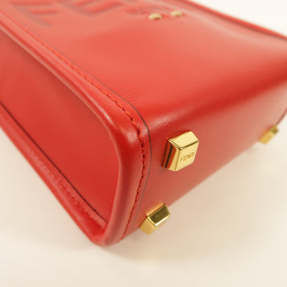 Fendi Cowhide Leather Mini Sunshine Gold Hand-handed Shoulder Bag 2way Shoulder Bag Red Calfskin (cowhide) 8bs 051