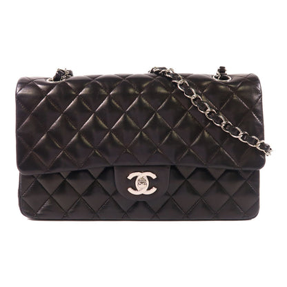 Chanel Black Sheepskin Leather Classic 25 Silver Crosshair Shoulder Bag Lambskin (sheep Leather) A