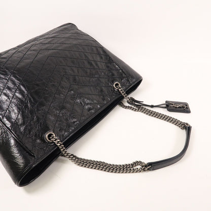 Yves Saint Laurent Cowhide Leather Niki Large Silver Shoulder Bag Black Calfskin (cowhide) Pmr 504
