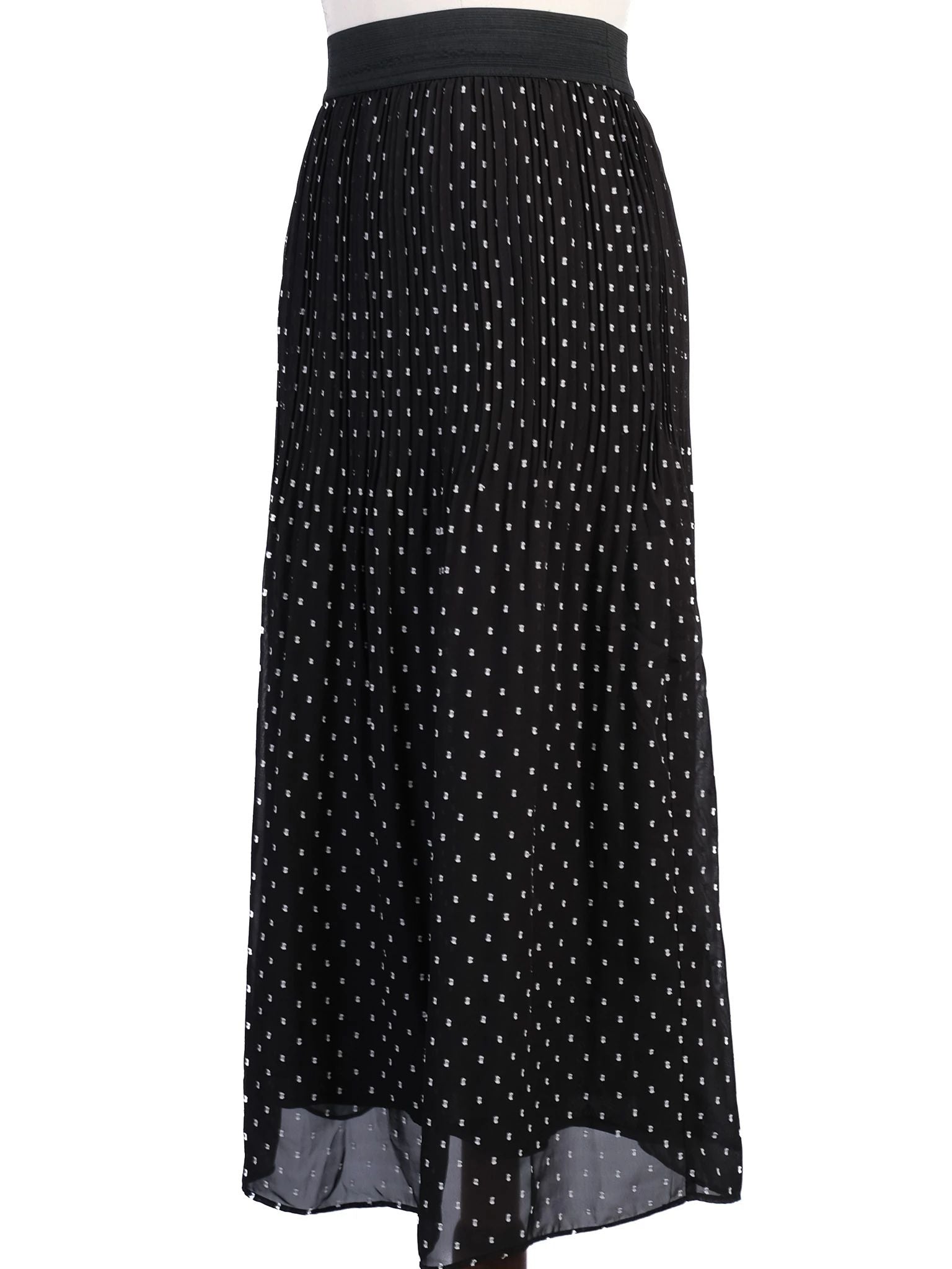 Excellent Maje Black Pleated Polka Dot Skirt Size XS