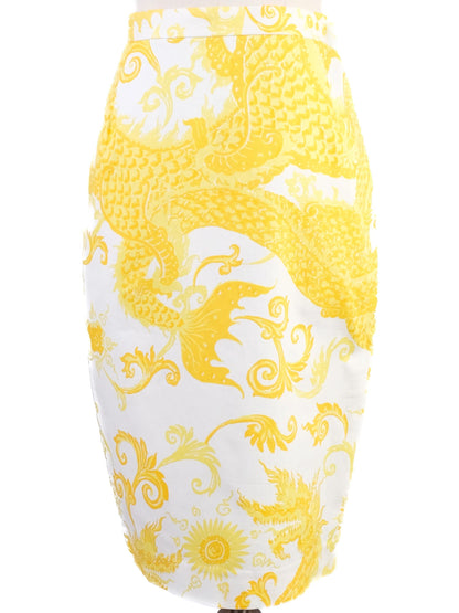 NEW By Malene Birger Yellow &amp; White Pencil Skirt XS Dragon Pattern