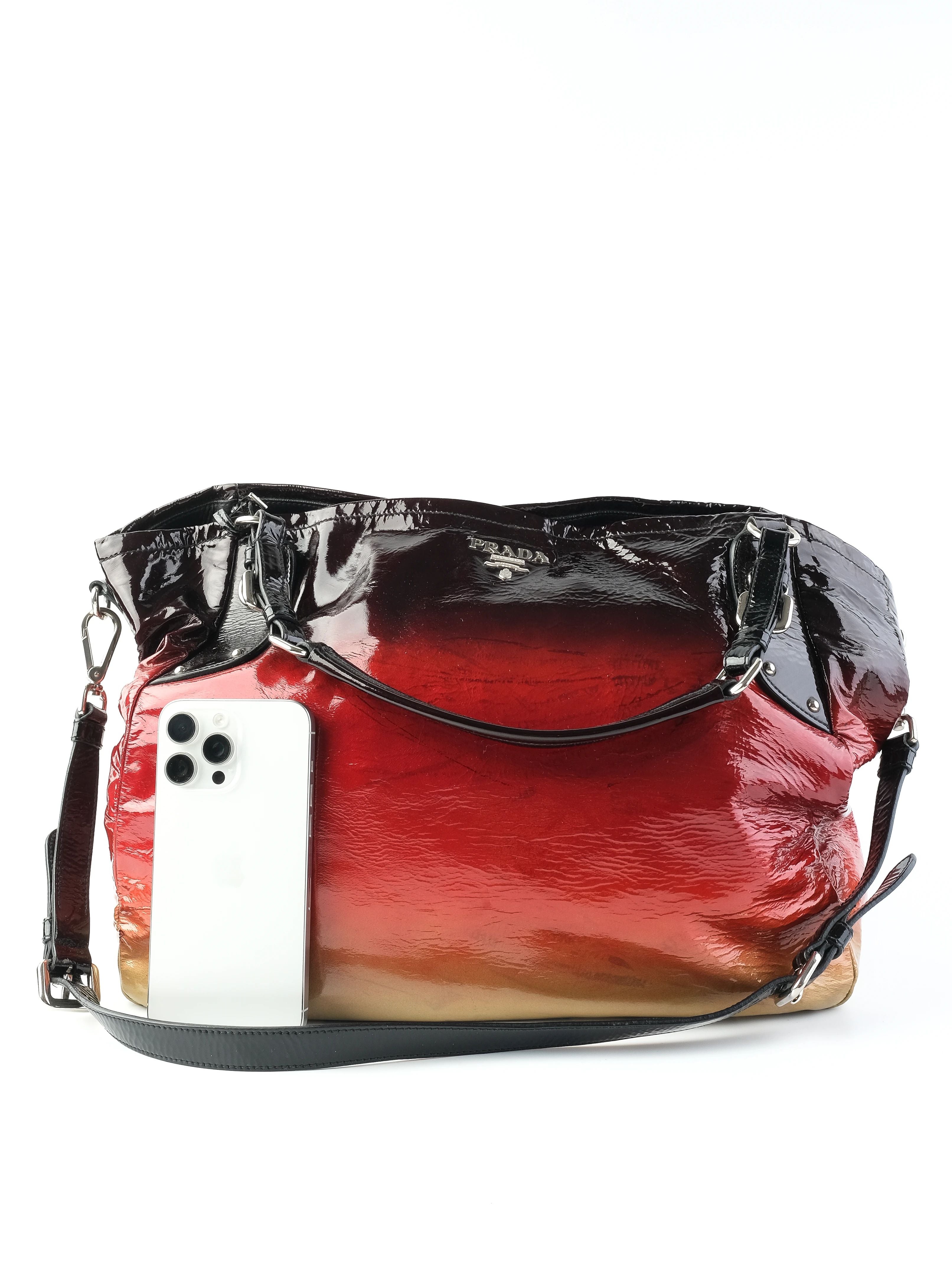 Excellent Prada Handbag Leather Combined Color with Detachable Strap