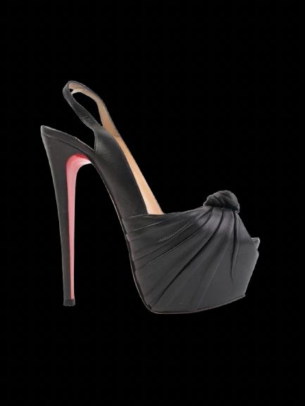 Excellent Christian Louboutin Black Peep-Toe Slingback Heels Size 38