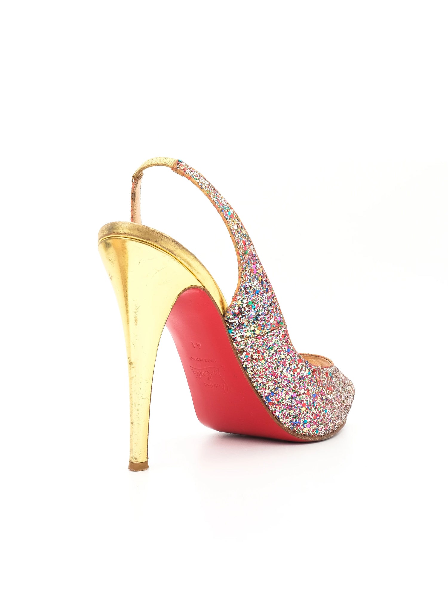 Good Condition Christian Louboutin Glitter Slingback Peep-Toe Heels Size 40