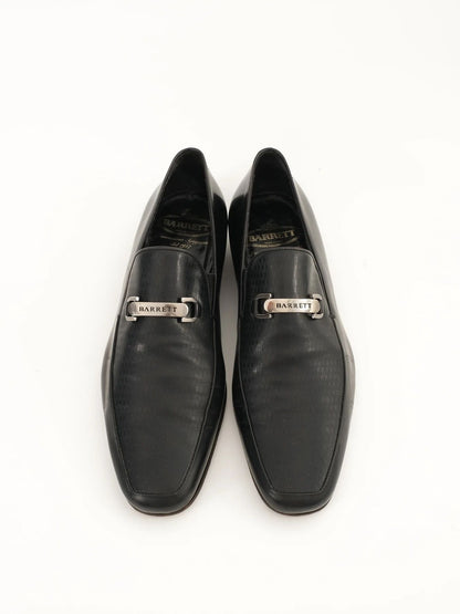 Excellent Condition Black Leather Loafers Size 42 with Metallic Detail