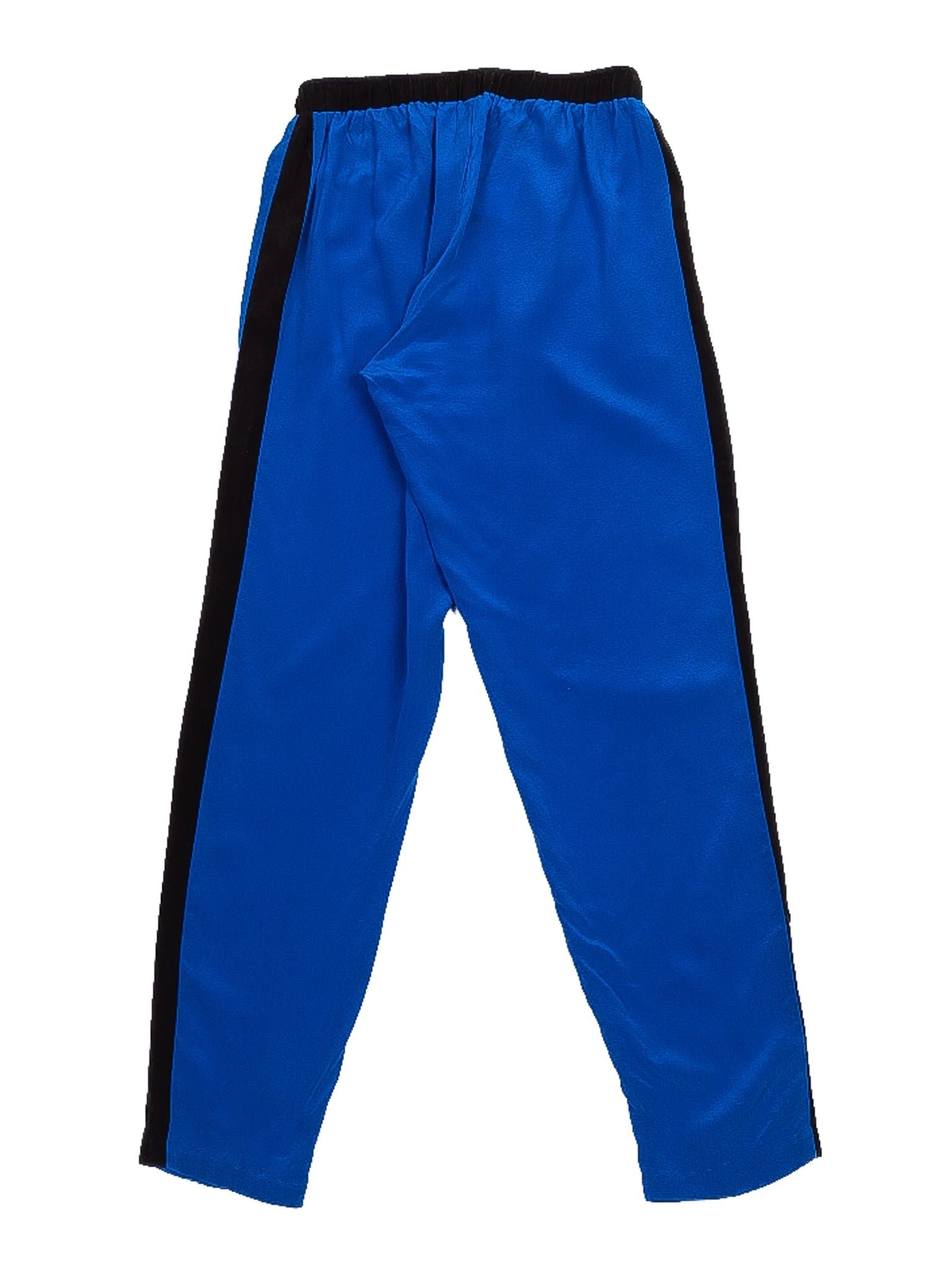 Excellent Alexis Blue Silk Pants S with Black Side Stripes