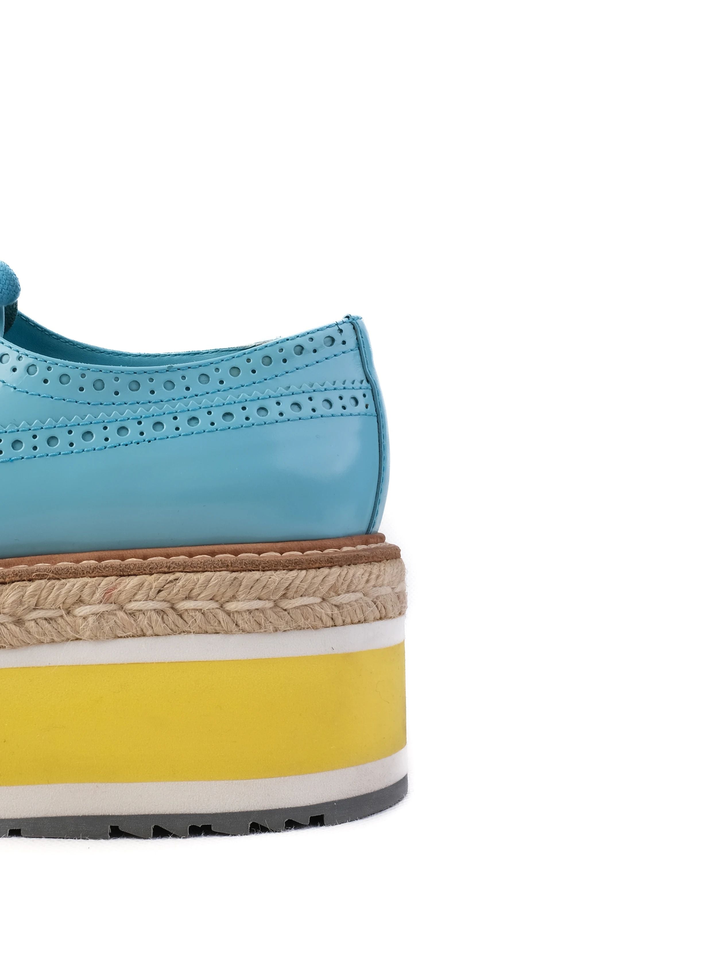 Excellent Prada Blue Leather Brogue Platform Shoes Size 37