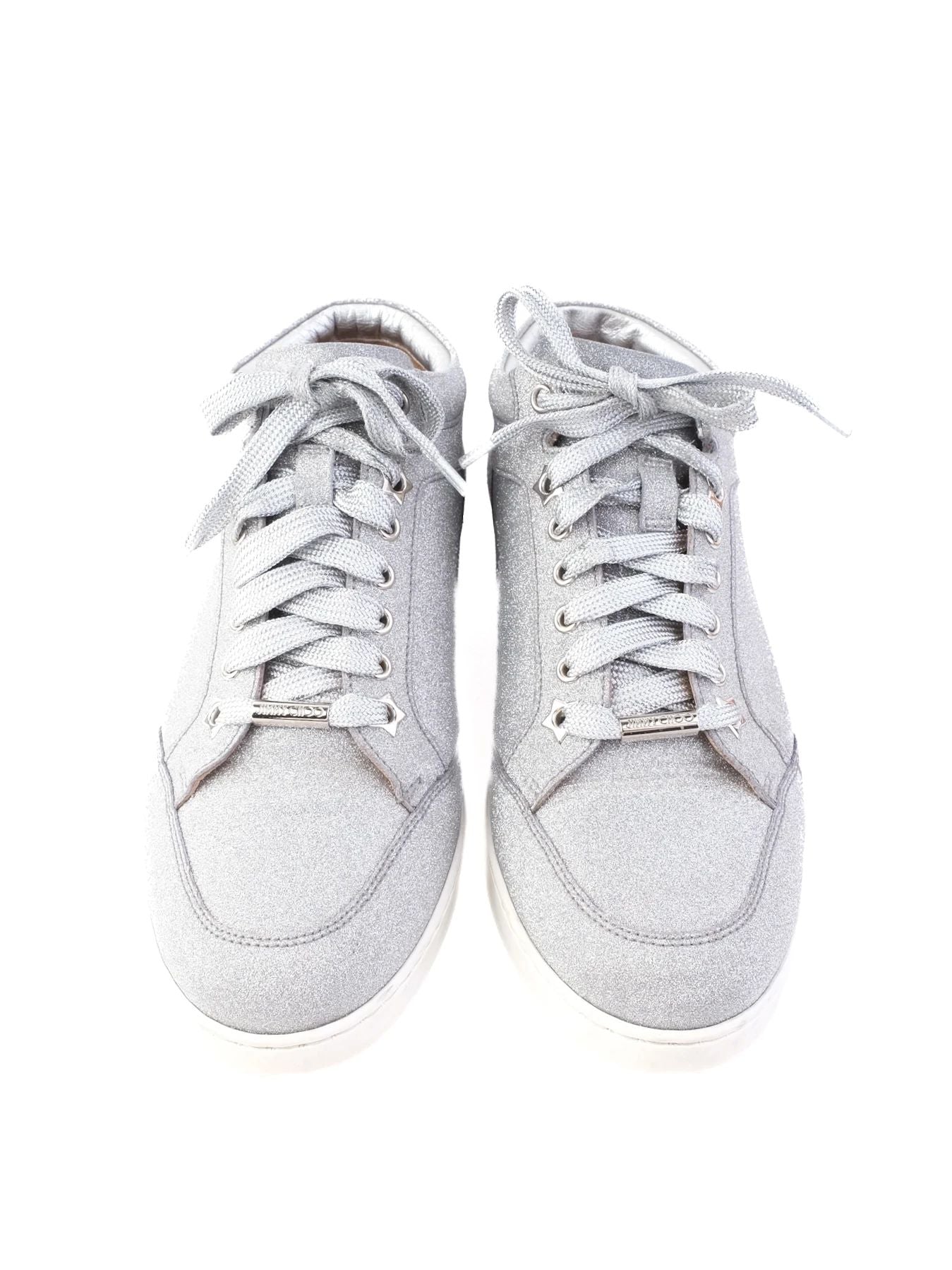 Excellent Jimmy Choo Gray Leather Sneakers with White Sole