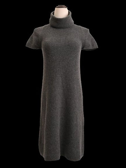 Loro Piana Gray Angora Wool Ribbed Knit Dress Size M