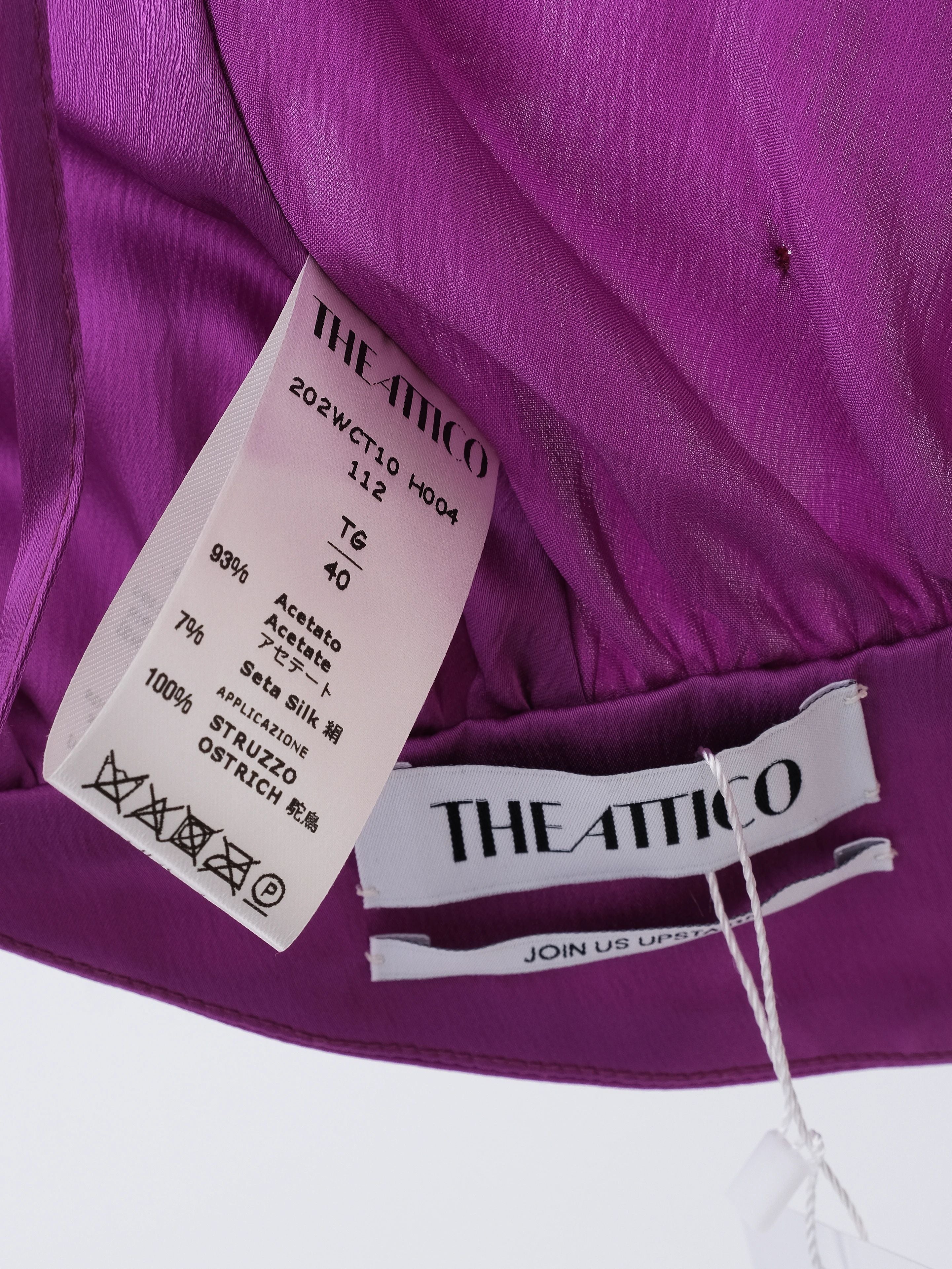 Excellent The Attico Purple Silk Top with Feathers, Size M