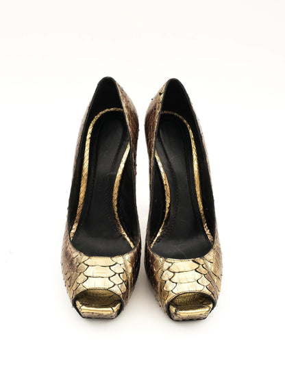 Excellent Barbara Bui Yellow Leather Peep-Toe High Heels Size 37.5