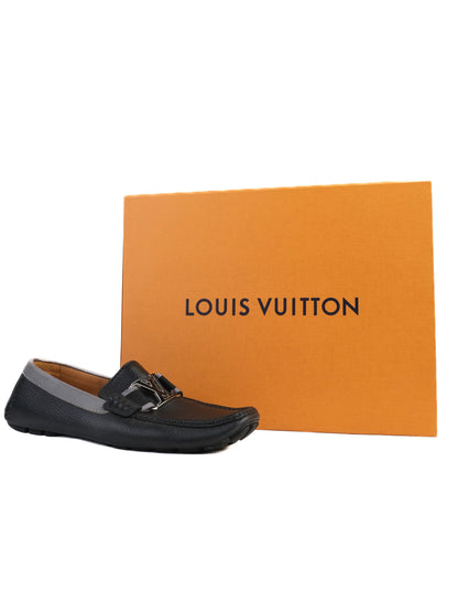 Excellent Louis Vuitton Black Leather Loafers Size 40 with Metal Buckle