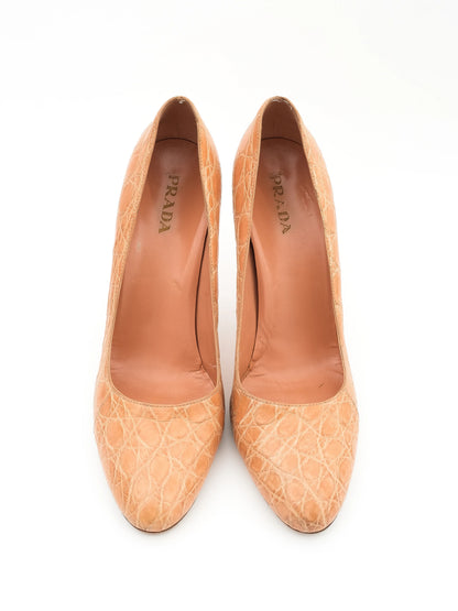 Excellent Prada Orange Leather Pointed-Toe High Heels Size 40