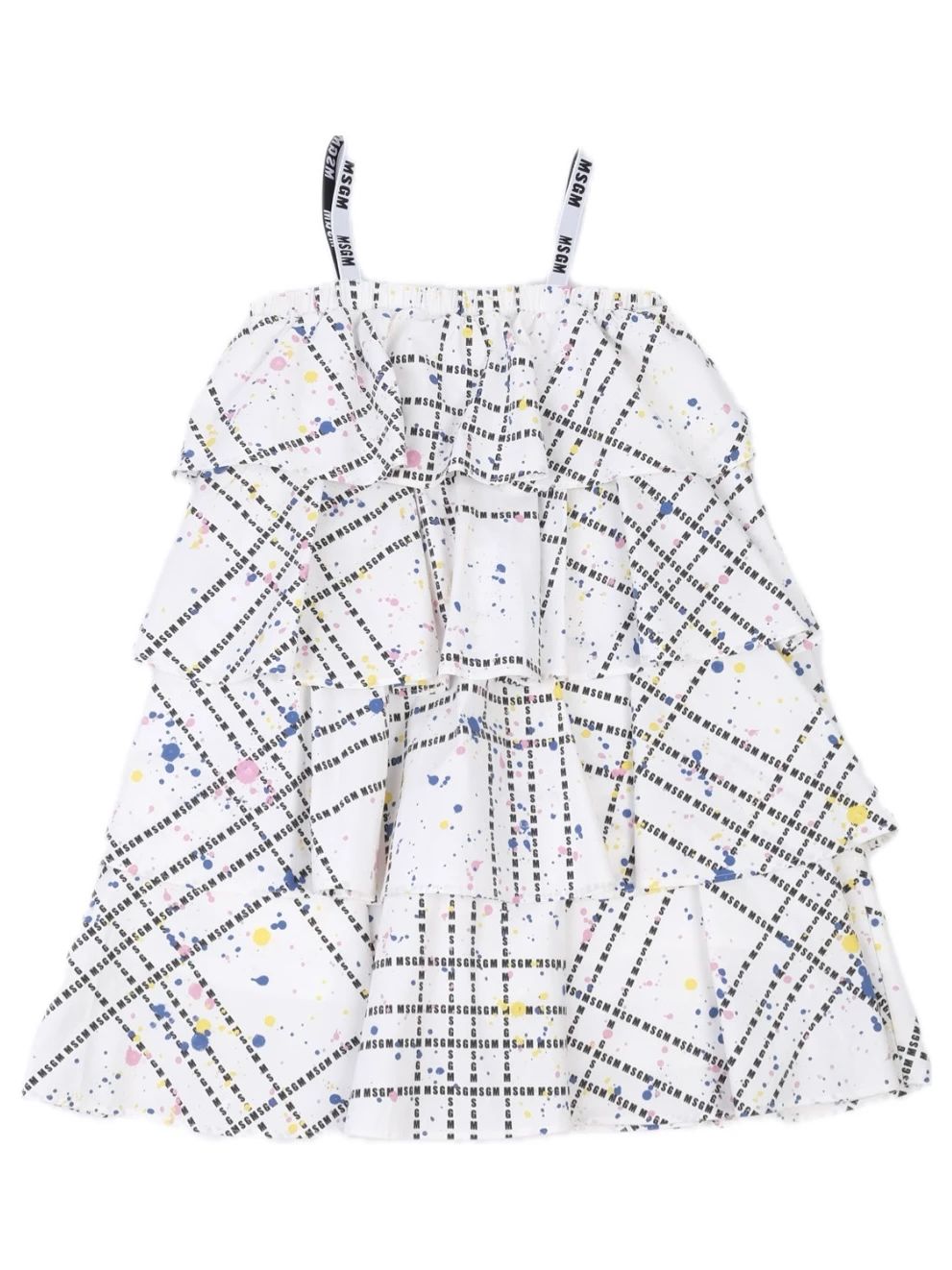 Excellent MSGM Kids Dress White Cotton Grid Pattern Size 12