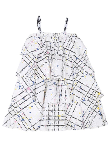 Excellent MSGM Kids Dress White Cotton Grid Pattern Size 12