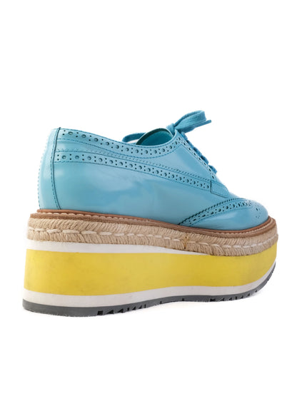 Excellent Prada Blue Leather Brogue Platform Shoes Size 37