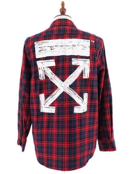 Excellent Off White Red Plaid Flannel Shirt Men Size M Unique Design