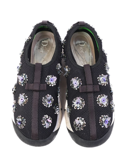 Good Condition Dior Black Fabric Embellished Sneakers Size 36