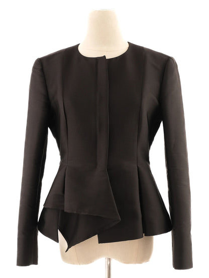 Excellent MaxCo Black Silk Peplum Jacket Size M Women&