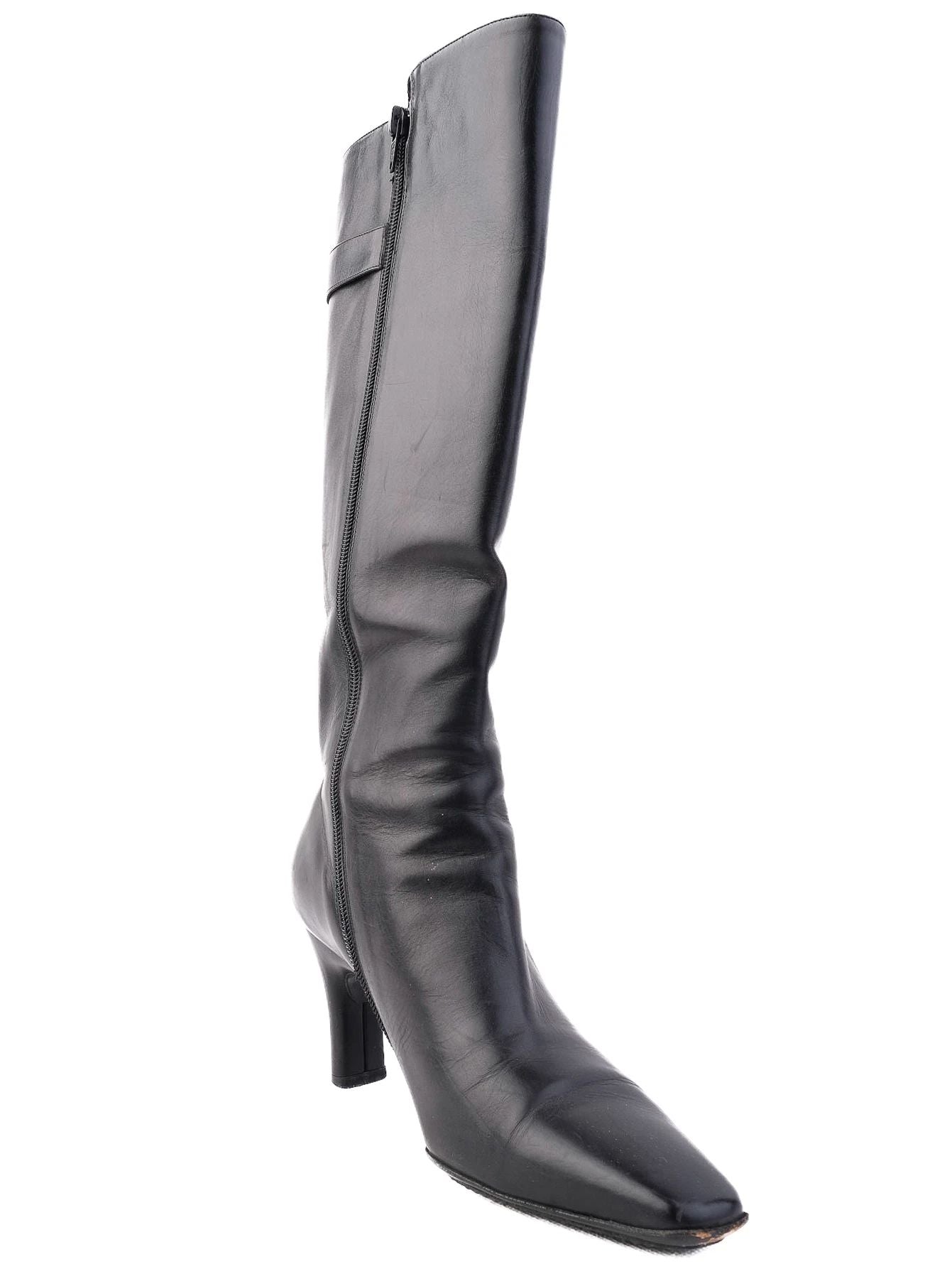 Excellent Salvatore Ferragamo Black Leather Knee-High Boots Size 37