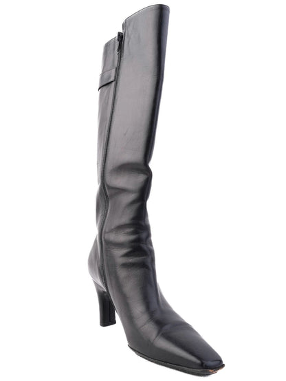 Excellent Salvatore Ferragamo Black Leather Knee-High Boots Size 37
