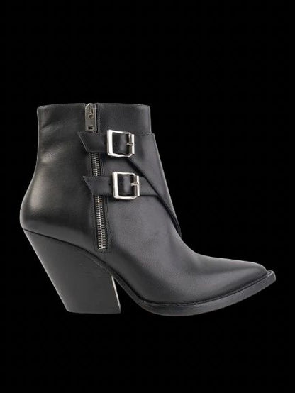 Excellent Iro Black Leather Ankle Boots with Side Zipper, Size 39