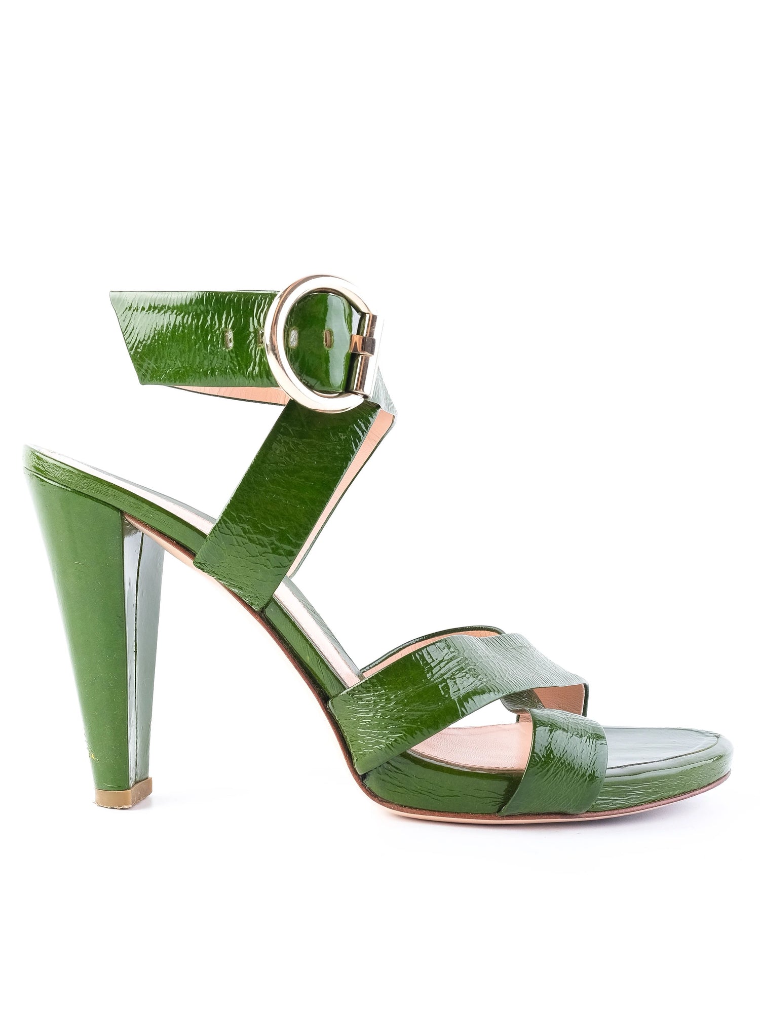 Excellent Sergio Rossi Green Leather High-Heeled Sandals Size 38